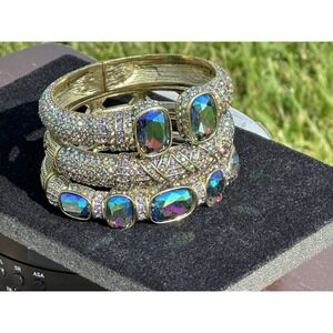 NWT Heidi Daus Triple Play Hinged Cuff Bangle Bracelets Set Of 3 Fashion Jewelry